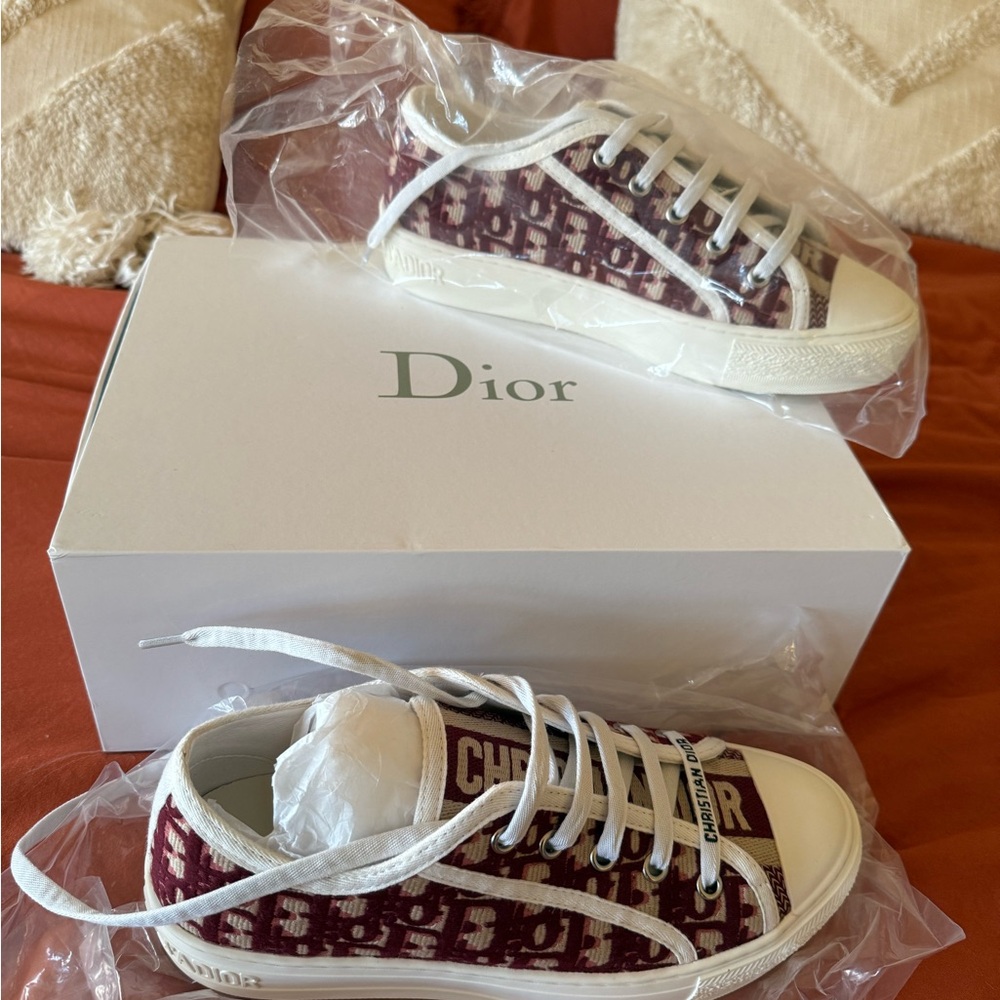 Dior Red and White Sneakers with Signature Monogram